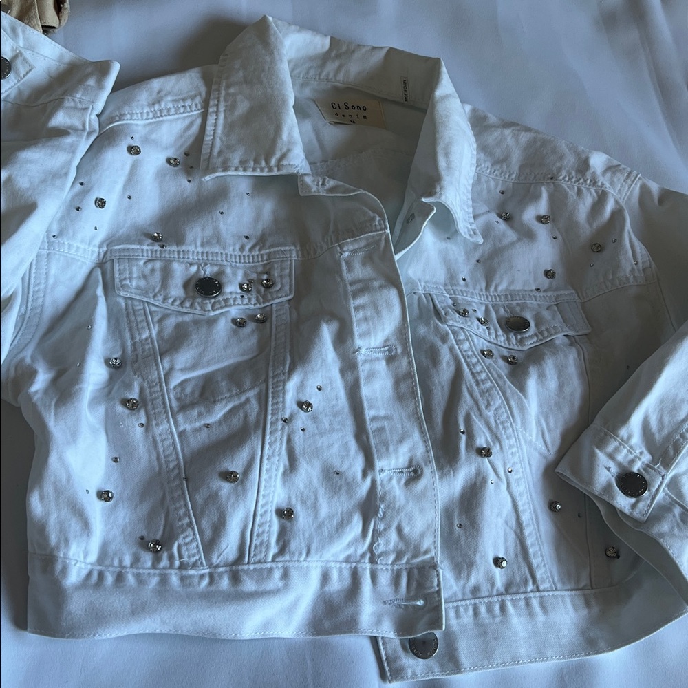 White Denim Jacket with Silver Studs
